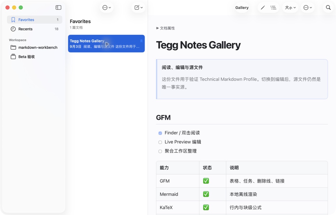 Tegg Notes 阅读模式界面